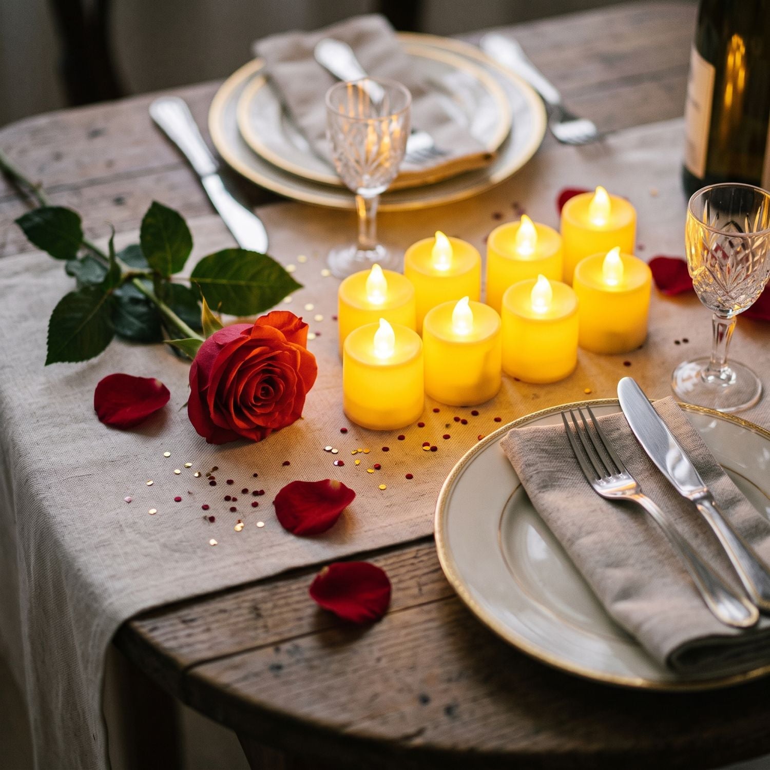 Dîner romantique éclairé aux bougies LED